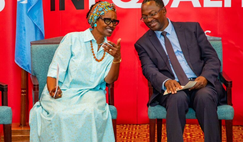 Winnie-Byanyima-the-Executive-Director-UNAIDS-and-George-Simbachawene-the-Tanzania-Minister-of-State-in-the-Prime-Ministers-at-the-launch-of-the-2022-Report.