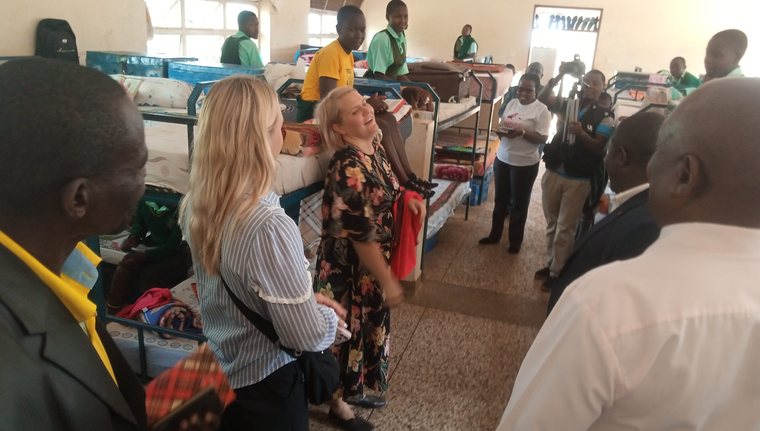 The Ambassador of Iceland in Uganda inspected the girl's dormitory at Kibanga Primary School in Kalangala.