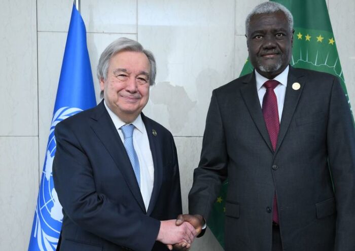 Courtesy photo- UN Secretary-General António Guterres (left) and the Chairperson of the African Union, Moussa Faki Mahamat, in Addis Ababa, Ethiopia in February 2023