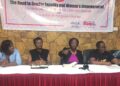 A panel of women activists during the launch of Women's Month at Hotel Africana.