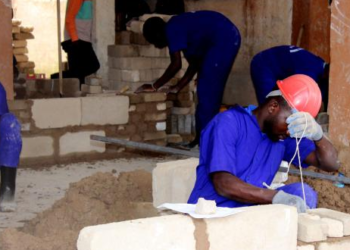 UBTEB candidates during the practical examination for construction