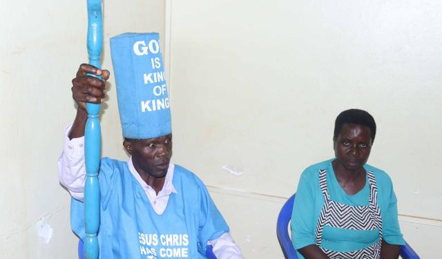Self styled Jesus and his follower at Wobulenzi Police Station