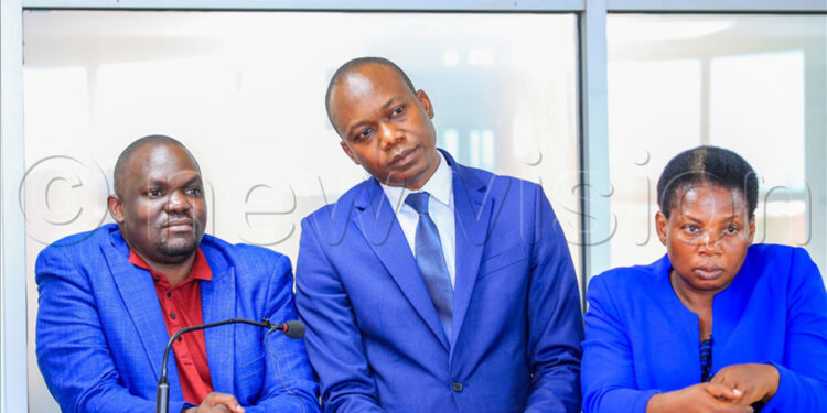 The accused MPs Mutembuli, Akamba and Namujju Dionizia Lwengo District Woman MP appearing before the Anti-Corruption Court in Kampala.