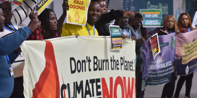 Anti-fossil fuel protesters at COP29 in Baku Azerbaijan. Photo by Davis Buyondo