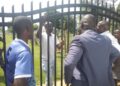 David Kahwa questioning the Deputy RDC and police at Mpunge Sub County before he was arrested.
