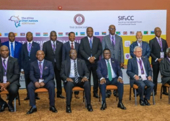 Top officials from the Standing International Forum of Commercial Courts (SIFOCC) summit in Kampala Uganda.