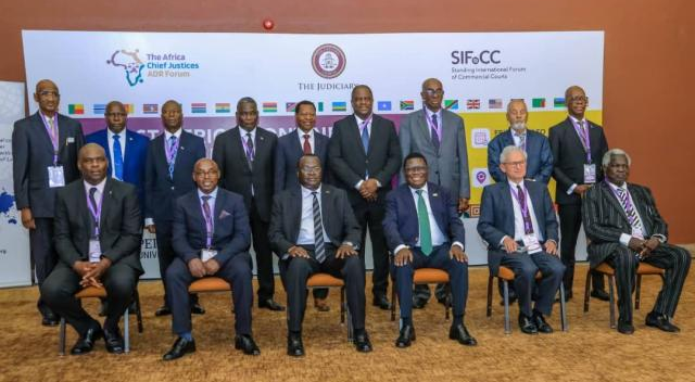 Top officials from the Standing International Forum of Commercial Courts (SIFOCC) summit in Kampala Uganda.