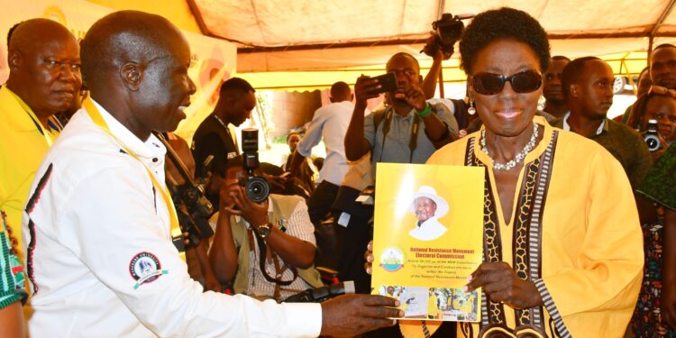 Rebecca Kadaga after expressing interest to stand again at the party headquarters.