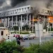 A building caught fire following the Israeli attack