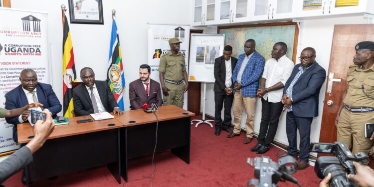 Suspects paraded before press conference.