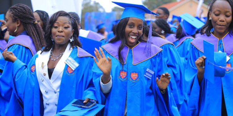 Graduates celebrate during a recent graduation ceremony.