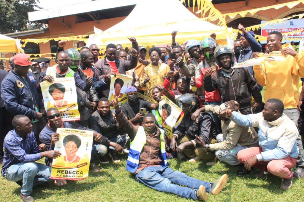 Basoga bodaboda riders working in Mukono posing for a photo with Kadaga.