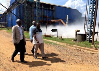 Luweero district authorities inspecting Victoria Sugar Factory alongside the Head of Cooperation, Nasif Isamalie.