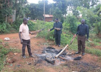 Part of Nakanyonyi Church of Uganda Primary School land in Nakifuma–Naggalama, where suspected land grabbers destroyed crops and boundary fences during an early morning raid.