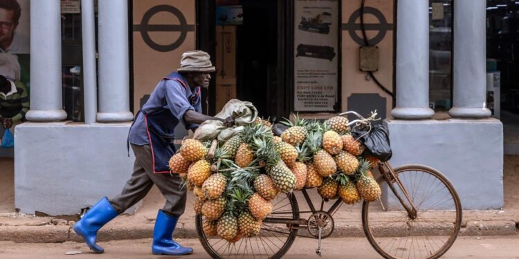 Man selling pineapples.