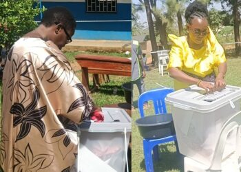 Nambooze and Dr Daisy Sarah Nabatanzi Ssonko during voting on election day in Mukono Municipality.