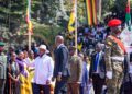 Yoweri Kaguta Museveni waves to supporters