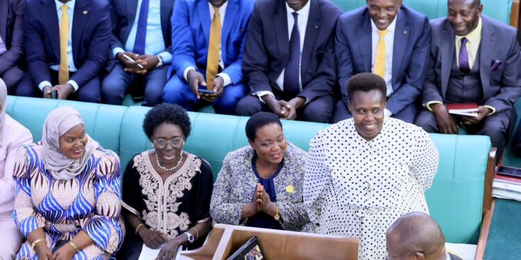 Vice President Jessica Rose Alupo Epel and Prime Minister Robinah Nabbanja during a parliamentary session following their approval by the House.