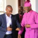 Archbishop Stephen Kaziimba Mugalu and Aaron Mushengyezi during discussions on Martyrs Day preparations at Namugongo.