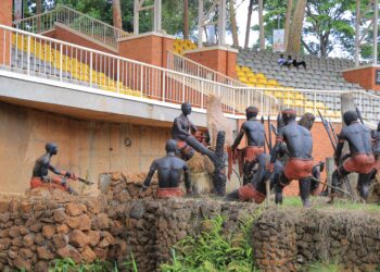 Martyrs sculptures at the Anglican Martyrs Shrine Namugongo depicting the Ugandan Christian martyrs in remembrance of their faith and sacrifice, a central feature of the shrine that attracts pilgrims during Uganda Martyrs Day commemorations.