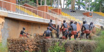Martyrs sculptures at the Anglican Martyrs Shrine Namugongo depicting the Ugandan Christian martyrs in remembrance of their faith and sacrifice, a central feature of the shrine that attracts pilgrims during Uganda Martyrs Day commemorations.