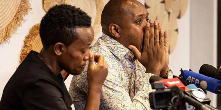 Activists Boniface Mwangi (right) and Agather Atuhaire (left), who allege they were sexually assaulted while in detention in Tanzania last year. (File photo)
