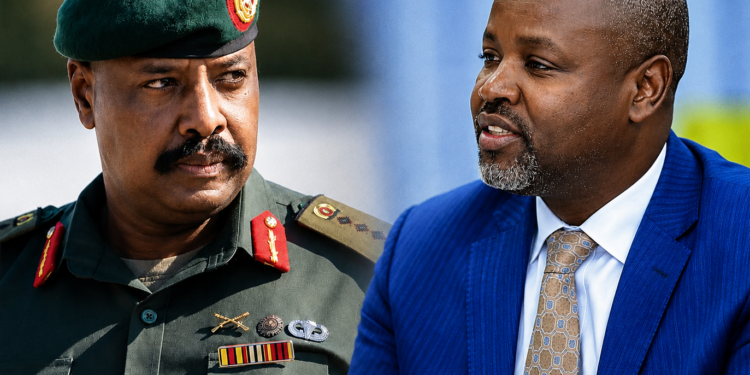 Chief of Defence Forces Gen. Muhoozi Kainerugaba (left) and Deputy Speaker Thomas Tayebwa. Muhoozi has endorsed Tayebwa for retention as Deputy Speaker in Uganda’s 12th Parliament.