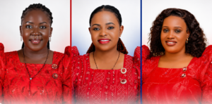 From left to right: Nannyomo Beatrice Kirabo, Dr. Nakitende Mary and Nakanwagi Irene Kiwanuka, all aspiring candidates for the Kalangala District Woman MP seat ahead of the by-election.