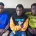 From left to right are Hassan Mugoya, Ashiraf Kyakatuka and Asuman Isanga detained at Iganga Central Police Station over alleged impersonation.
