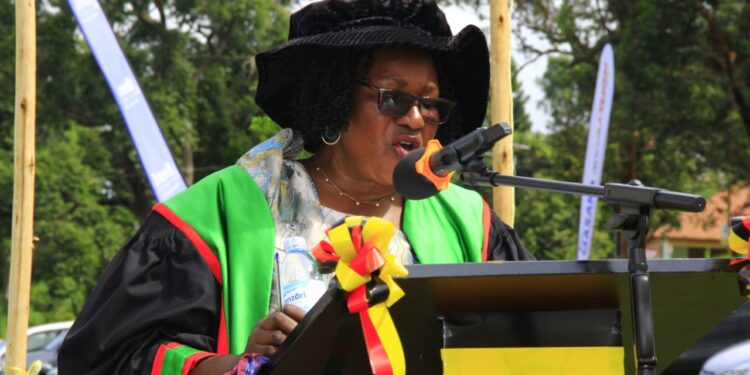 Florence Namayanja speaks after being sworn in for a second term as Mayor of MasakaCity. Photo by Robert Nsubuga