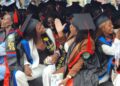 Graduates celebrate after being awarded diplomas and certificates during the 13th graduation ceremony at St. Francis Schools of Health and Allied Sciences in Mukono.