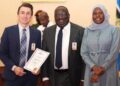 Starlink's Ryan Goodnight with ED UCC and Permanent Secretary of Ministry of ICT Aminah Zawedde.