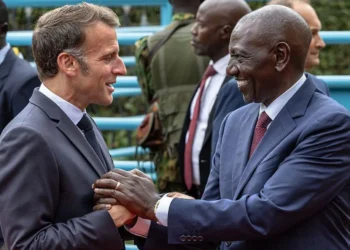 The French President (L) is in Kenya, where he is co-hosting the Africa Forward Summit alongside his Kenyan counterpart (R).