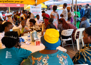 Residents of Masaka City line up to receive free medical services during the launch of the MTN Uganda and Zuri Health digital telemedicine platform aimed at expanding access to affordable healthcare through mobile technology.