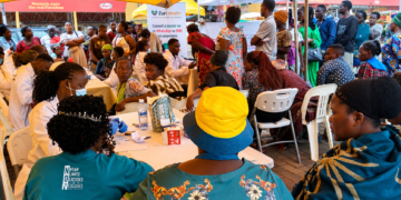 Residents of Masaka City line up to receive free medical services during the launch of the MTN Uganda and Zuri Health digital telemedicine platform aimed at expanding access to affordable healthcare through mobile technology.