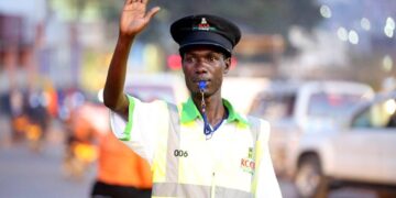 KCCA enforcement officers supervise traffic operations within Kampala’s Central Business District.