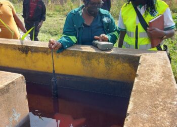 NEMA inspectors carry out an environmental compliance inspection at NYTIL’s facility in Buikwe District following allegations of industrial effluent discharge into neighbouring land and the River Nile.