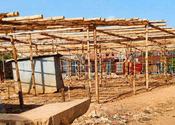 structures under construction at Ssaza, which residents and local leaders claim is being developed into an unauthorized market.