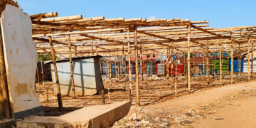 structures under construction at Ssaza, which residents and local leaders claim is being developed into an unauthorized market.