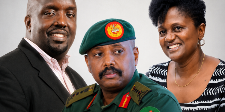 From left: Former BBC journalist Allan Kasujja, Nation Media Group Uganda Managing Director Susan Nsibirwa, and Chief of Defence Forces Gen Muhoozi Kainerugaba.
