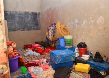 Mattresses laid directly on the floor in a boys' dormitory at one of the schools closed by Mukono District authorities for failing to meet minimum operational standards.