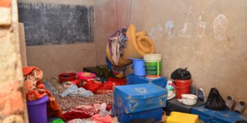Mattresses laid directly on the floor in a boys' dormitory at one of the schools closed by Mukono District authorities for failing to meet minimum operational standards.