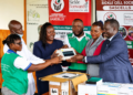 Officials from Goma Health Centre III and Mukono Municipality receive a Gazelle sickle cell diagnostic machine from Sarafinah Sickle Cell Society