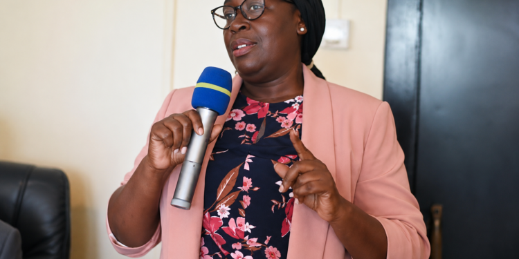 Jinja District CAO Lillian Nakamatte speaks at a meeting before being recalled to the Ministry of Local Government pending corruption investigations.