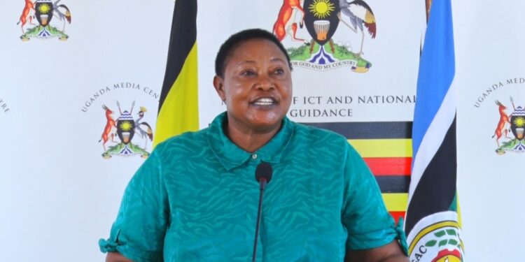 Minister for the Presidency, Hon. Babirye Milly Babalanda, speaks to journalists at the Uganda Media Centre