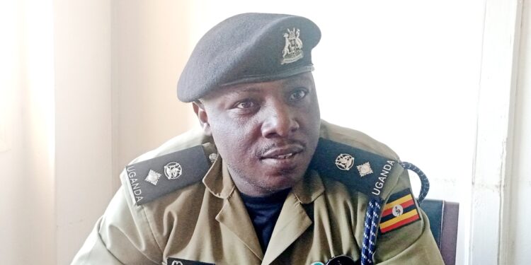 Twaha Kasirye, the Masaka Regional Police Spokesperson, speaking to New Vision. Photo by Davis Buyondo.