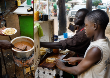 A food vendor operating close to a road or walkway.