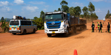 Vehicles navigate the dusty under-construction Masaka-Kyotera-Mutukula road, where delayed works have disrupted trade, increased transport costs and raised safety concerns.