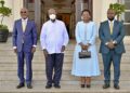 Ministers poses for a photo with President Yoweri Museveni after taking the oath of office at State House, Entebbe.