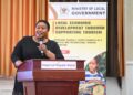 Minister for the Presidency Hon. Babirye Milly Babalanda addresses local government leaders during a meeting at Imperial Royale Hotel in Kampala